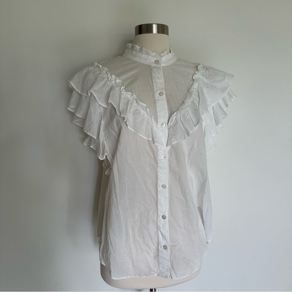 NWOT Veronica Beard Jaliyah Ruffle Top White Cotton Sz XL - Picture 7 of 10